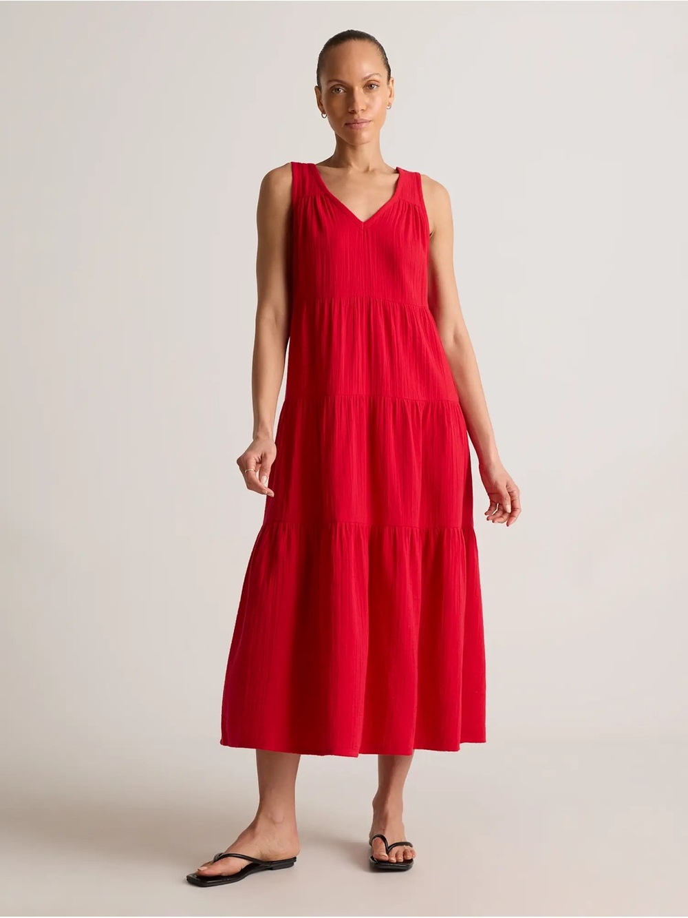 Quince 100% Organic Cotton Gauze Tiered Maxi Dress